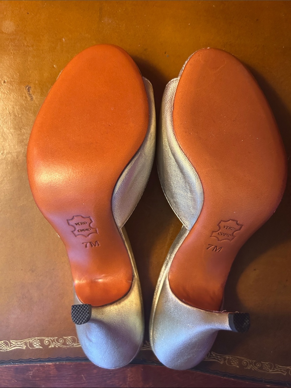 Re-Mix Vintage Shoes Pearl Gold Springolators High Heels Mules 7 - Picture 5 of 5